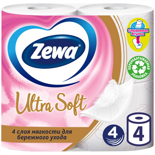 Туалетная бумага Ultra Soft 4-сл, ZEWA, 4 шт