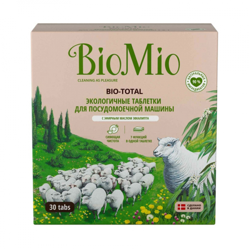 Экологичные таблетки для посудомоечной машины с эфирным маслом эвкалипта BIO-TOTAL 7-в-1,  BIOMIO, 30 шт