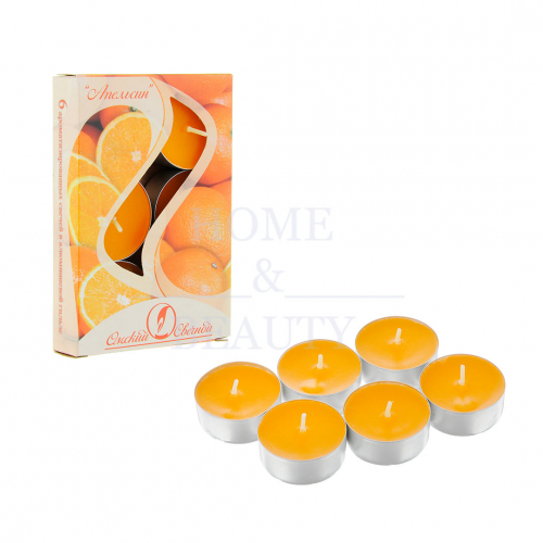 ОМСКИЙ СВЕЧНОЙ ЗАВОД Свеча чайная ароматизированная (набор 6 шт), 12г, апельсин 
