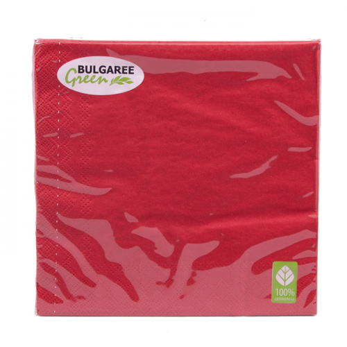 BULGAREE GREEN Салфетки трехслойные 33*33 см 20 шт Тонированная Красная